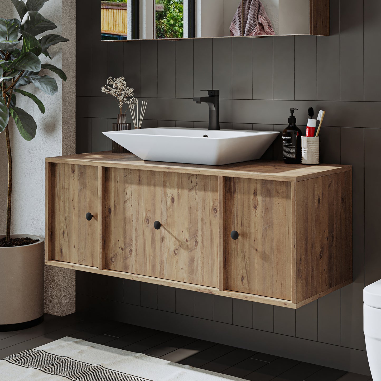 Roomart Badmöbel GUSTO-ATL 120 cm – Keramik Waschbecken &/oder Unterschrank – Modernes Design – Varianten wählbar – Eiche oder Weiß