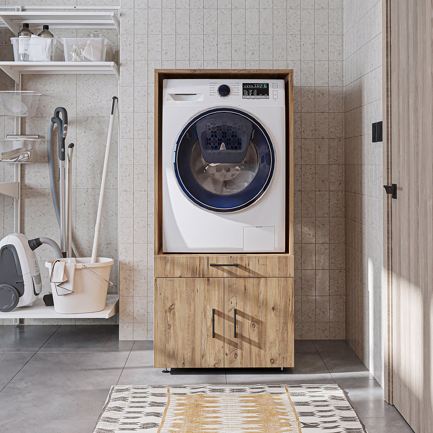 Roomart A3 Waschmaschinenschrank 67 cm – Erhöhung mit Schublade, Ausziehbrett & Stauraum | 3 Farben