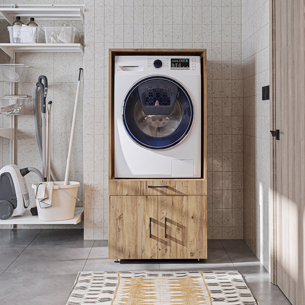 Roomart A3 Waschmaschinenschrank 67 cm – Erhöhung mit Schublade, Ausziehbrett & Stauraum | 3 Farben