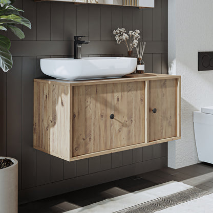Roomart Badezimmermöbel GUSTO 90 cm – Keramik Waschbecken &/oder Unterschrank – Modernes Design – Varianten wählbar – Eiche oder Weiß