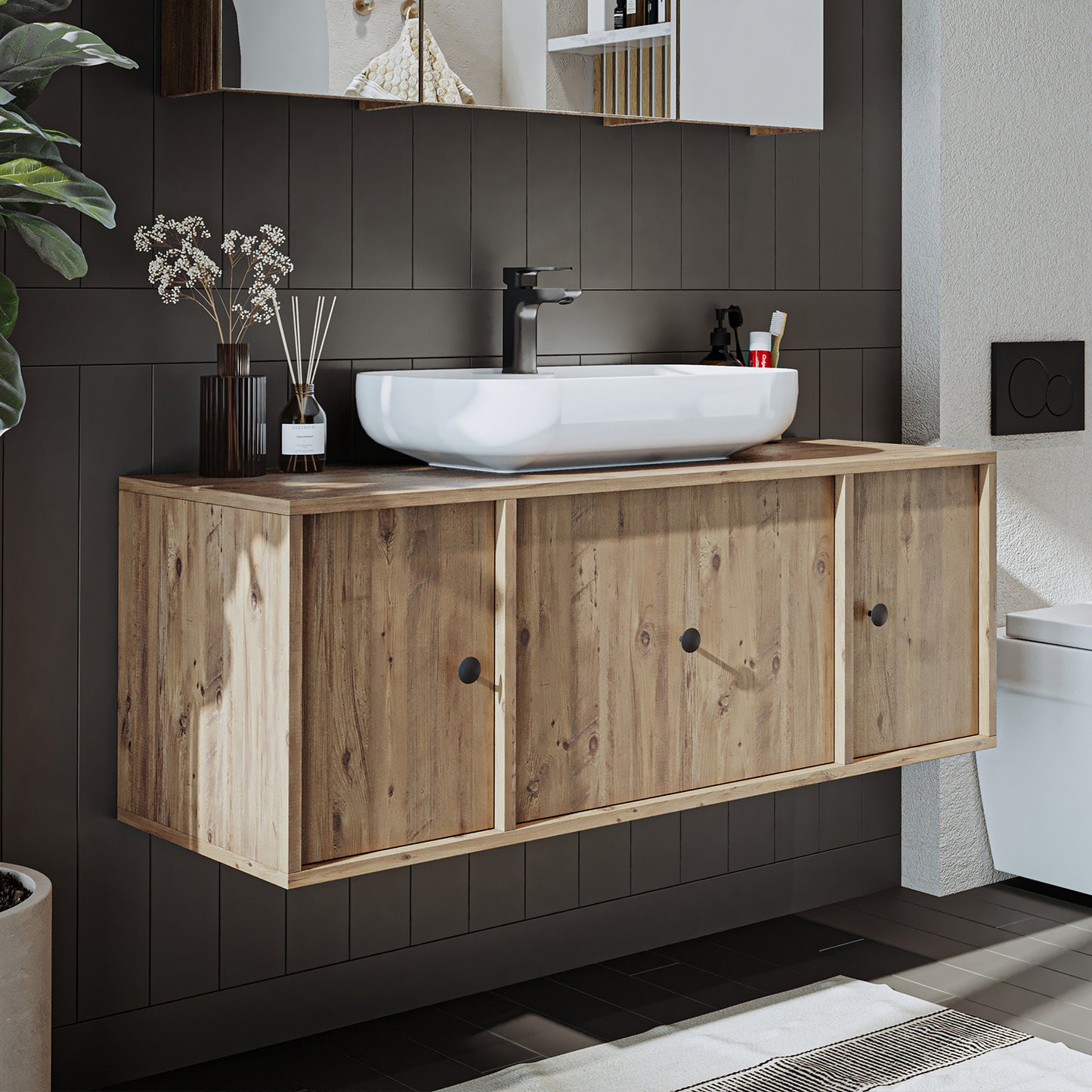Roomart Badezimmermöbel GUSTO 120 cm – Keramik Waschbecken &/oder Unterschrank – Modernes Design – Varianten wählbar – Eiche oder Weiß