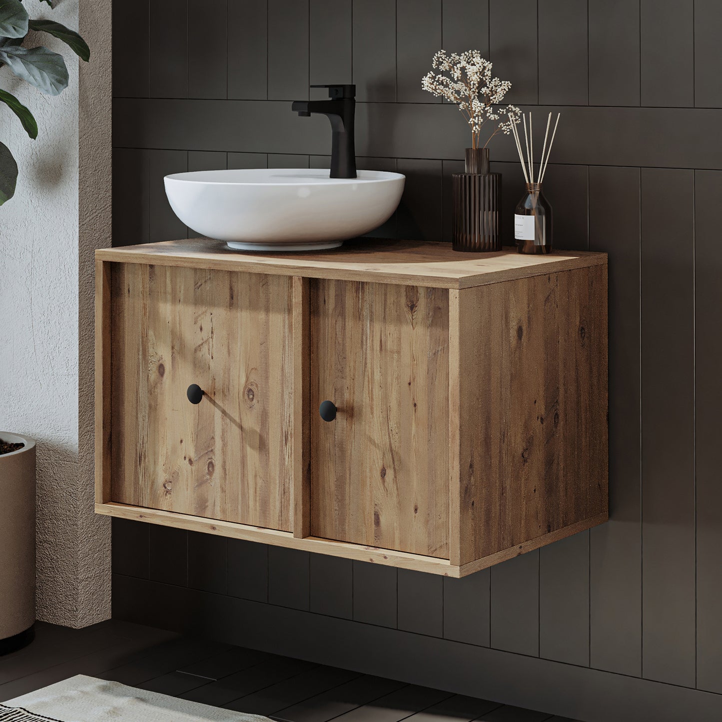 Roomart Badezimmermöbel GUSTO 75 cm – Keramik Waschbecken &/oder Unterschrank – Modernes Design – Varianten wählbar – Eiche oder Weiß