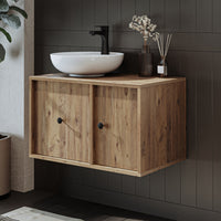 Roomart Badezimmermöbel GUSTO 75 cm – Keramik Waschbecken &/oder Unterschrank – Modernes Design – Varianten wählbar – Eiche oder Weiß - badezimmerschrank, waschbecken, badezimmermöbel, badschrank, badezimmer, mit, unterschrank, badmöbel, set, waschtisch, 