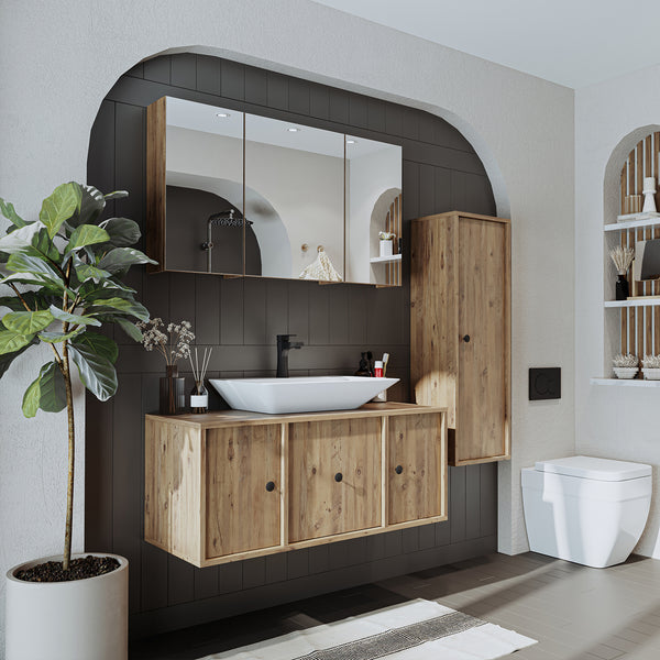 Roomart Badmöbel-Set GUSTO-ATL 105 cm, 4-teilig mit Keramik-Waschbecken und Spiegelschrank