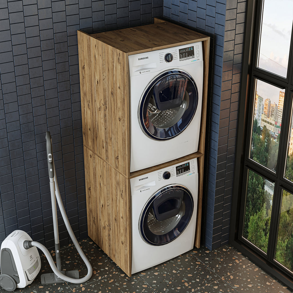 Roomart Waschmaschinenschrank DUO, für Trockner & Waschmaschine, Überbauschrank  • Weiß • Eiche