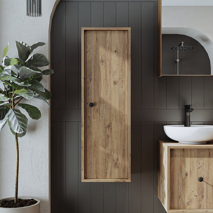 Roomart Hochschrank „Gusto“ – moderner 110 cm Bad-Hängeschrank mit Softclose – Weiß, Eiche