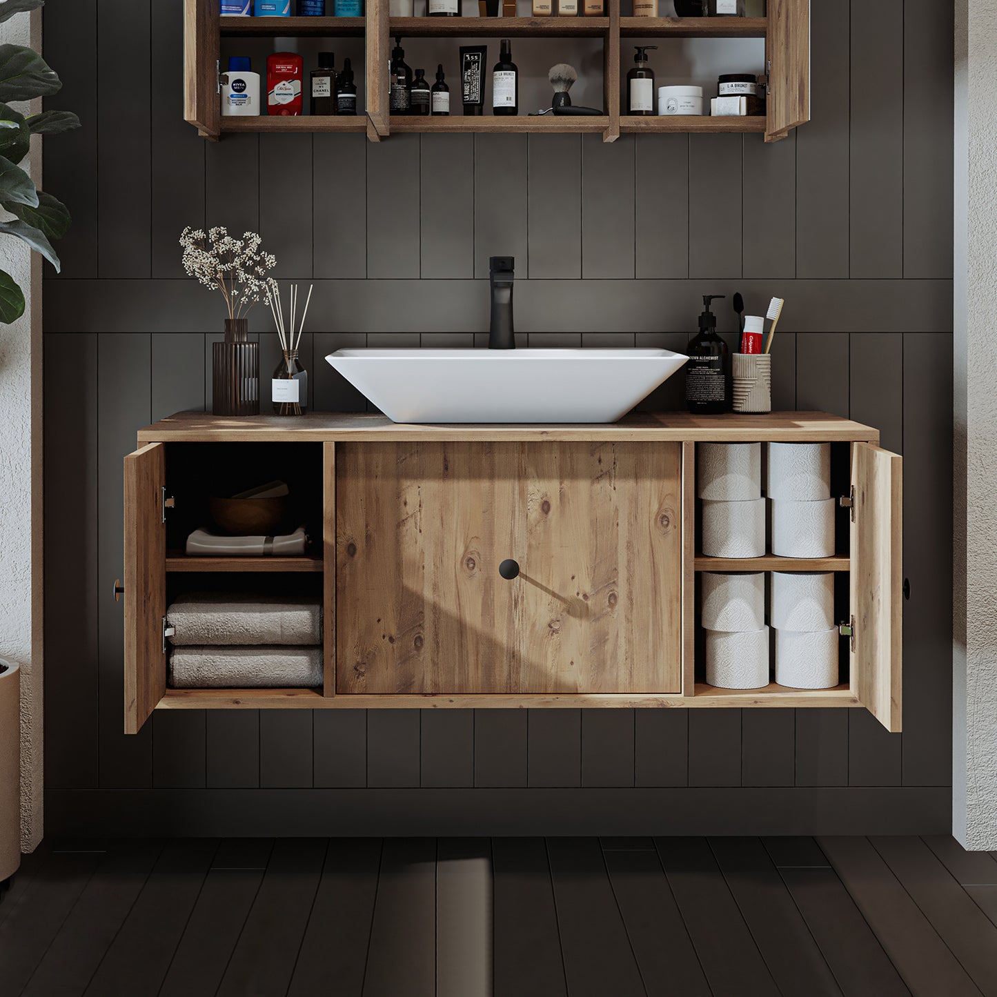 Roomart Badmöbel GUSTO-ATL 120 cm – Keramik Waschbecken &/oder Unterschrank – Modernes Design – Varianten wählbar – Eiche oder Weiß