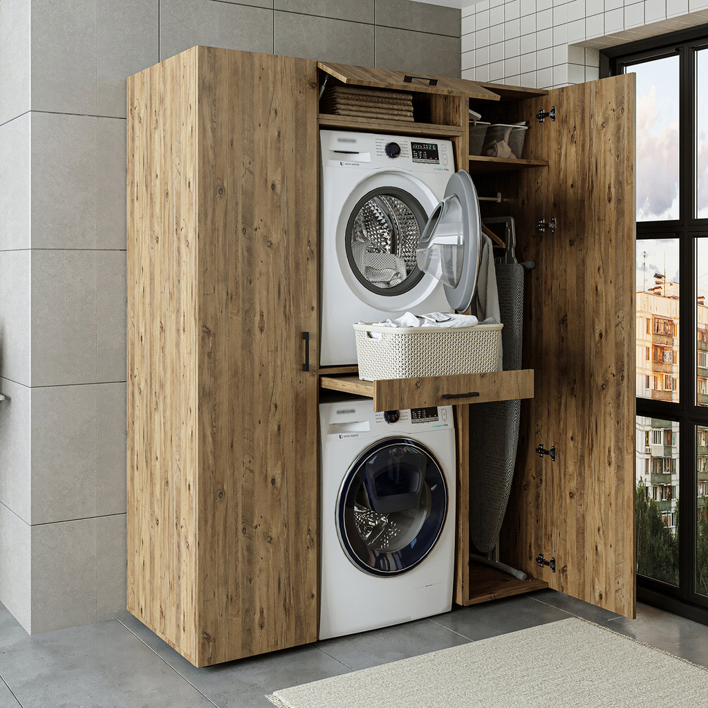 Roomart DUO-I Waschmaschinenschrank Schrankwand 157 cm – Waschmaschine & Trockner + Hochschrank | in 3 Farben