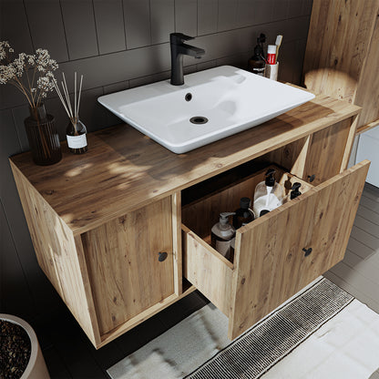 Roomart Badmöbel GUSTO-ATL 120 cm – Keramik Waschbecken &/oder Unterschrank – Modernes Design – Varianten wählbar – Eiche oder Weiß