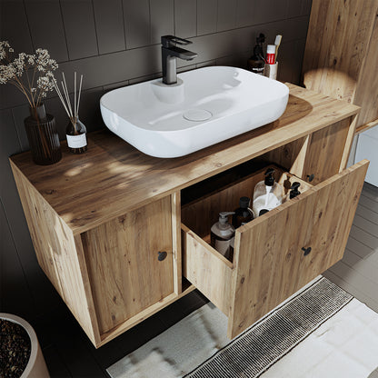 Roomart Badezimmermöbel GUSTO 120 cm – Keramik Waschbecken &/oder Unterschrank – Modernes Design – Varianten wählbar – Eiche oder Weiß
