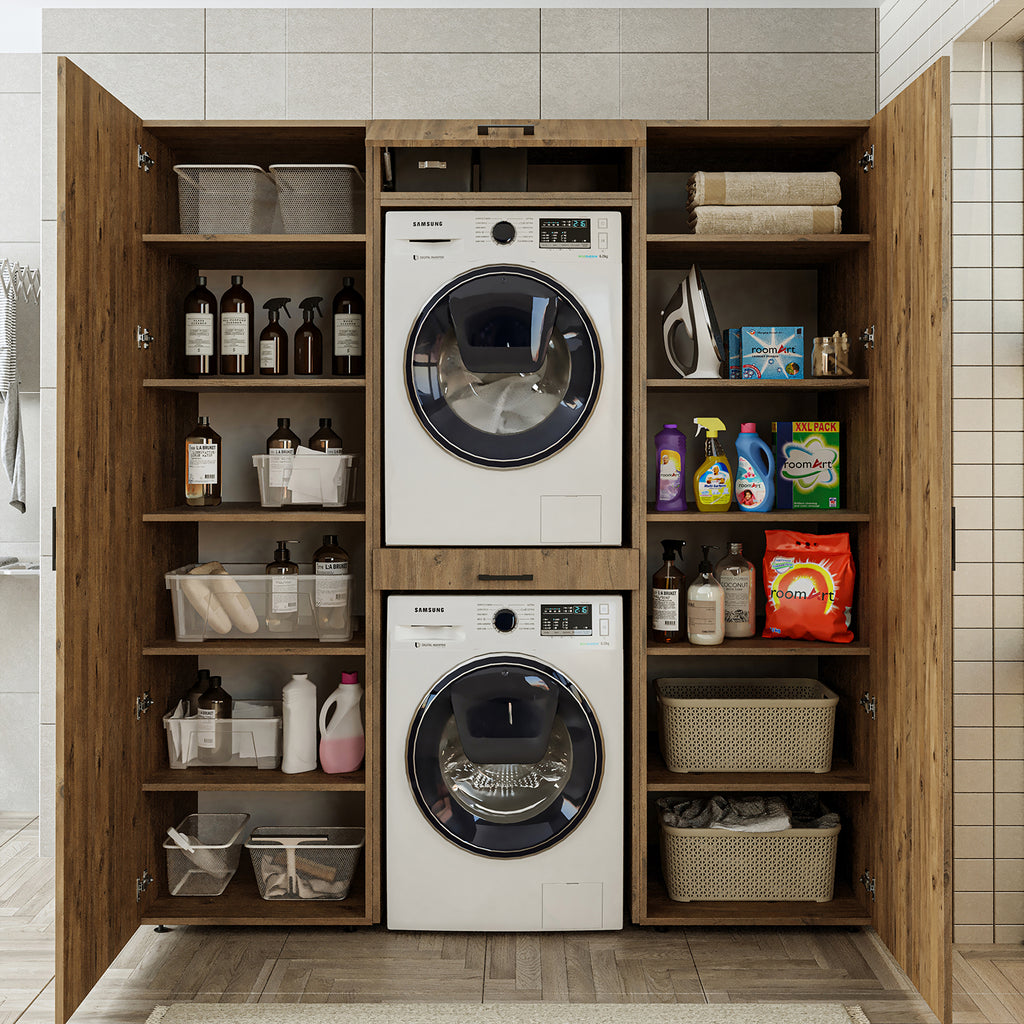 Roomart DUO I Schrankwand 187 cm – Waschmaschine & Trockner, Soft-Close | 3 Farben
