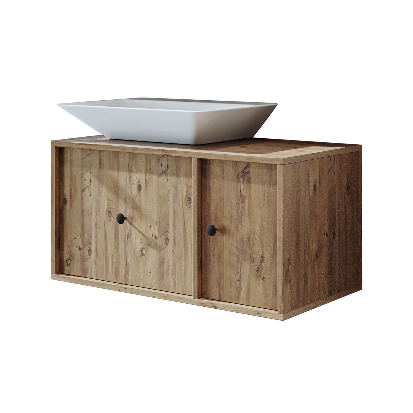 Roomart Badezimmermöbel GUSTO-ATL 90 cm – Keramik Waschbecken &/oder Unterschrank – Modernes Design – Varianten wählbar – Eiche oder Weiß