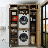 Roomart Waschmaschinenschrank DUO I – 2 Geräte übereinander & Hochschrank, 157 cm