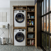 Roomart Waschmaschinenschrank, Trockner auf Waschmaschine • 112 cm breit • In 3 Farben - waschmaschinenschrank, waschmaschinenregal, waschturm, schrank, weiß, waschmaschinen, unterschrank, waschmaschine, trockner, haushaltsschrank, schränke, badschrank, h