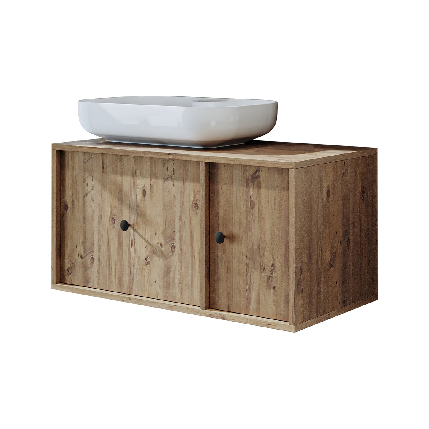 Roomart Badezimmermöbel GUSTO 90 cm – Keramik Waschbecken &/oder Unterschrank – Modernes Design – Varianten wählbar – Eiche oder Weiß