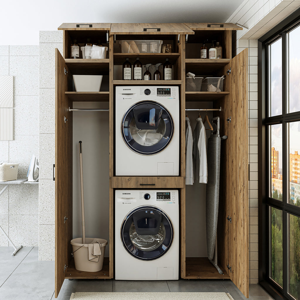 Roomart Waschmaschinenschrank DUO I – 2 Geräte übereinander & Hochschrank, 157 cm