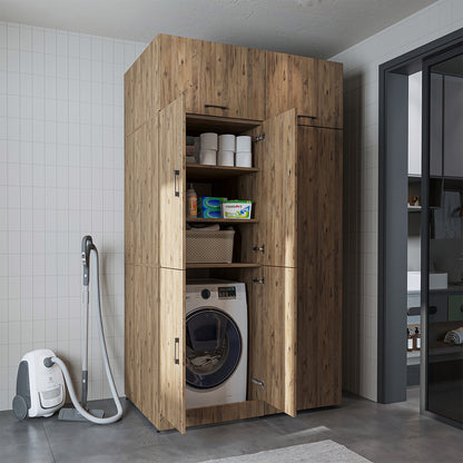 Roomart Waschmaschinenschrank „DORA 130 cm Breit“ für Waschmaschine & Trockner mit Regalböden, in 5 Farben • Weiß • Weiß Eiche • Anthrazit Eiche • Eiche • Schwarz Eiche (Kopie)