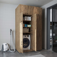 Roomart Waschmaschinenschrank „DORA 130 cm Breit“ für Waschmaschine & Trockner mit Regalböden, in 5 Farben • Weiß • Weiß Eiche • Anthrazit Eiche • Eiche • Schwarz Eiche (Kopie)