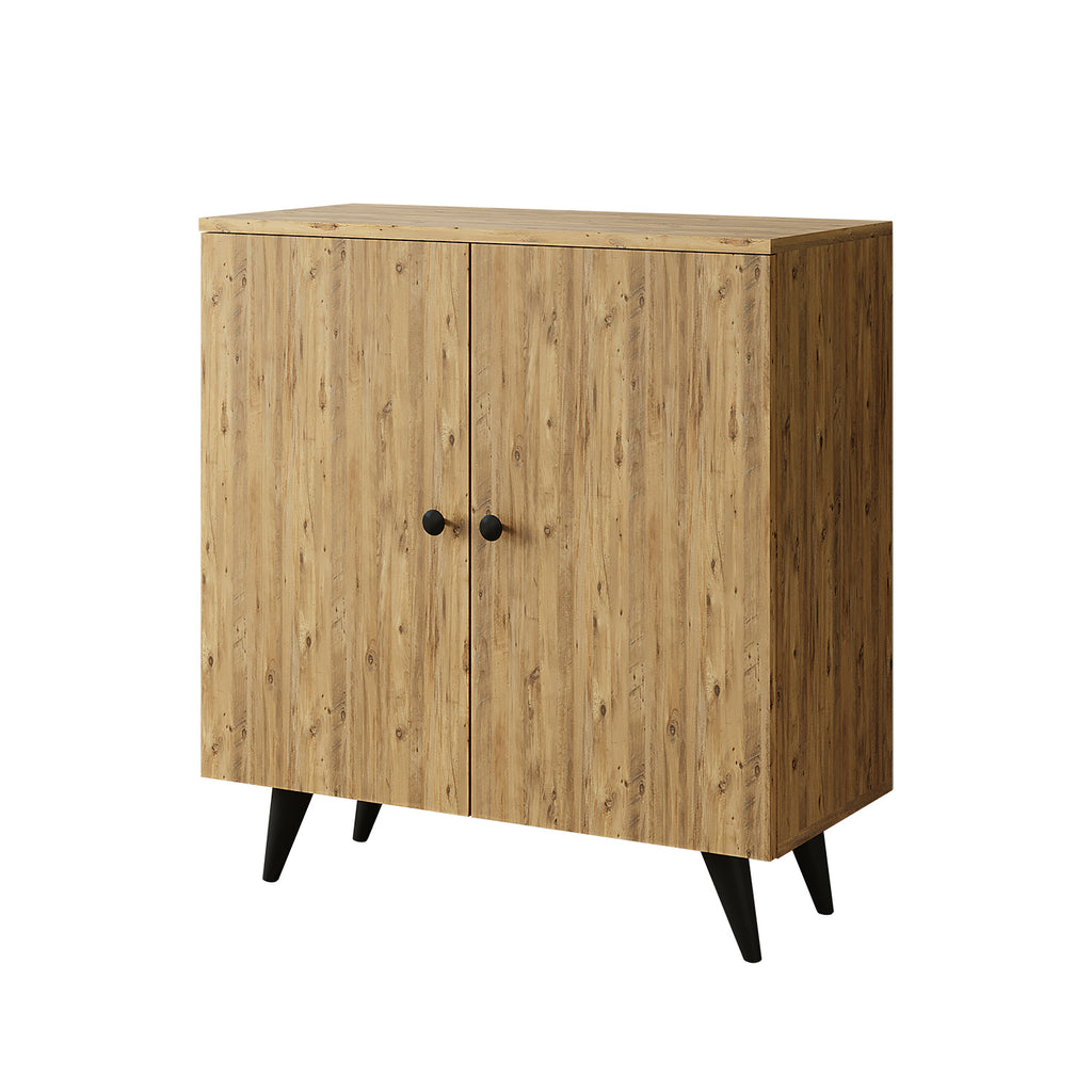 Roomart Mehrzweckschrank mit Türen und Regalen – Aufbewahrungsschrank & Schuhschrank für Flur, Wohnzimmer, Schlafzimmer oder Esszimmer – Eiche – 125x90x35 cm