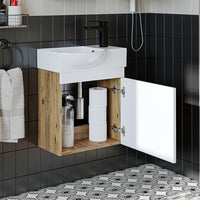 Roomart Waschtischunterschrank PUNTO mit Keramik-Waschbecken – Gäste-WC Badmöbel – Wasserhahn rechts
