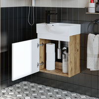 Roomart Waschtischunterschrank PUNTO mit Keramik-Waschbecken – Gäste-WC Badmöbel – Wasserhahn links