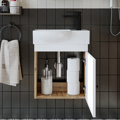 Roomart Waschtischunterschrank PUNTO mit Keramik-Waschbecken – Gäste-WC Badmöbel – Wasserhahn rechts