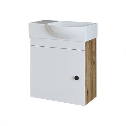 Roomart Waschtischunterschrank PUNTO mit Keramik-Waschbecken – Gäste-WC Badmöbel – Wasserhahn links