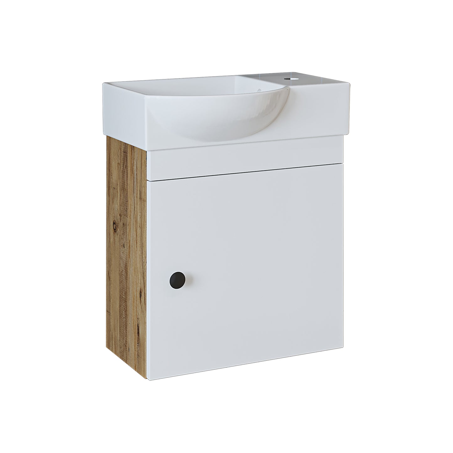 Roomart Waschtischunterschrank PUNTO mit Keramik-Waschbecken – Gäste-WC Badmöbel – Wasserhahn rechts
