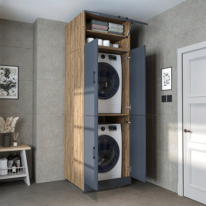 Roomart Waschmaschinenschrank „DORA“ für Waschmaschine & Trockner mit Regalböden, in 5 Farben • Weiß • Weiß Eiche • Anthrazit Eiche • Eiche • Schwarz-Eiche