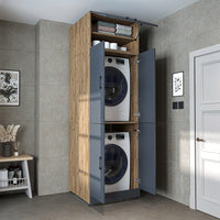 Roomart Waschmaschinenschrank „DORA“ für Waschmaschine & Trockner mit Regalböden, in 5 Farben • Weiß • Weiß Eiche • Anthrazit Eiche • Eiche • Schwarz-Eiche