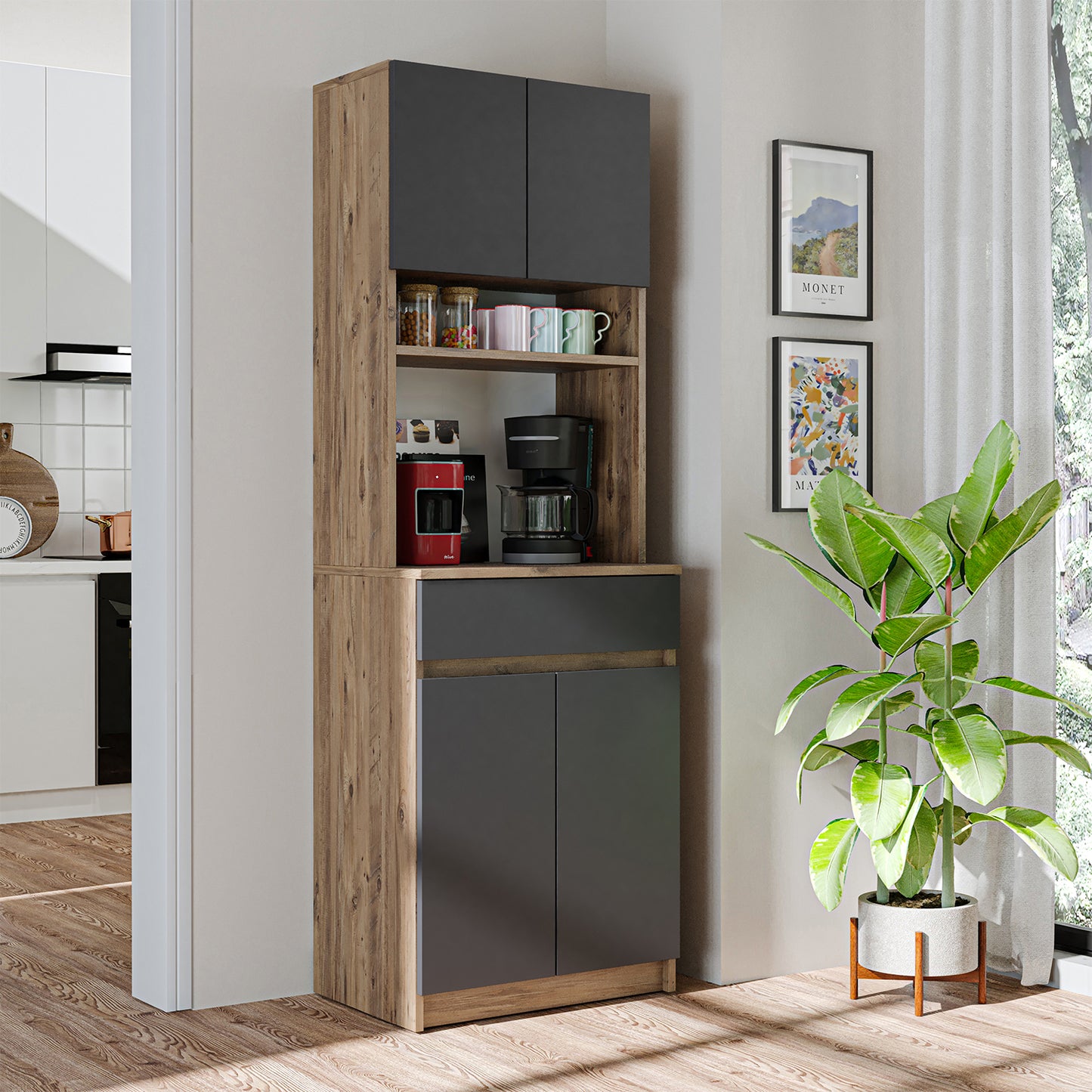 Roomart Küchenschrank NAPOLI, 180 cm, mit offener Nische und Schublade, in 4 Farben
