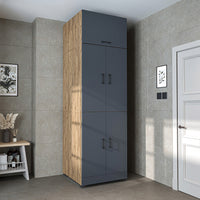 Roomart Waschmaschinenschrank „DORA“ für Waschmaschine & Trockner mit Regalböden, in 5 Farben • Weiß • Weiß Eiche • Anthrazit Eiche • Eiche • Schwarz-Eiche