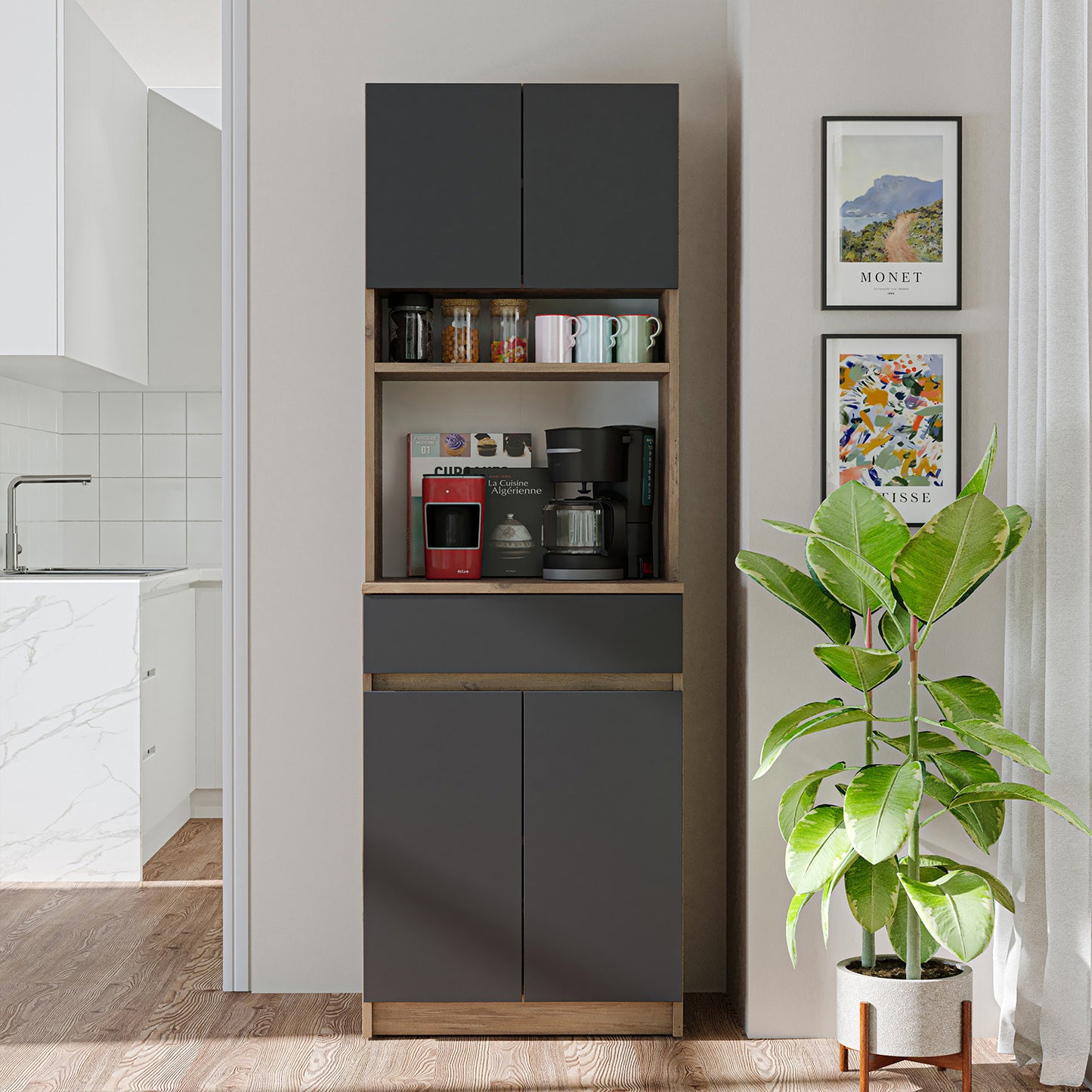 Roomart Küchenschrank NAPOLI, 180 cm, mit offener Nische und Schublade, in 4 Farben
