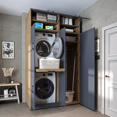 Roomart Waschmaschinenschrank DORA-I, 130 cm, mit Ausziehbrett und Hochschrank, 5 Farben