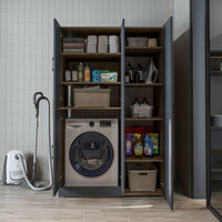 Roomart Waschmaschinenschrank „DORA 115 cm Breit“ für Waschmaschine & Trockner mit Regalböden, in 5 Farben • Weiß • Weiß Eiche • Anthrazit Eiche • Eiche • Schwarz Eiche