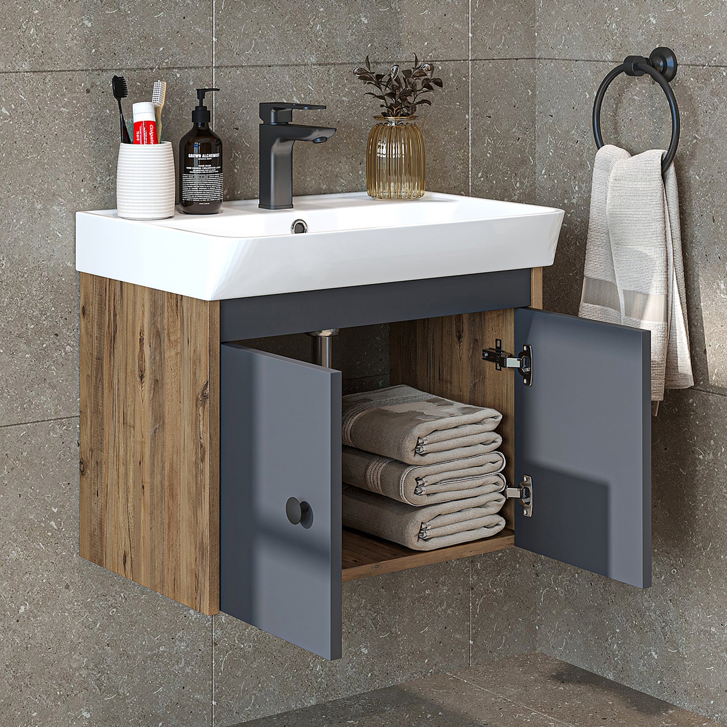 Roomart Badmöbel-Set ADA, 60 cm, mit Keramik-Waschbecken, in 6 Farben