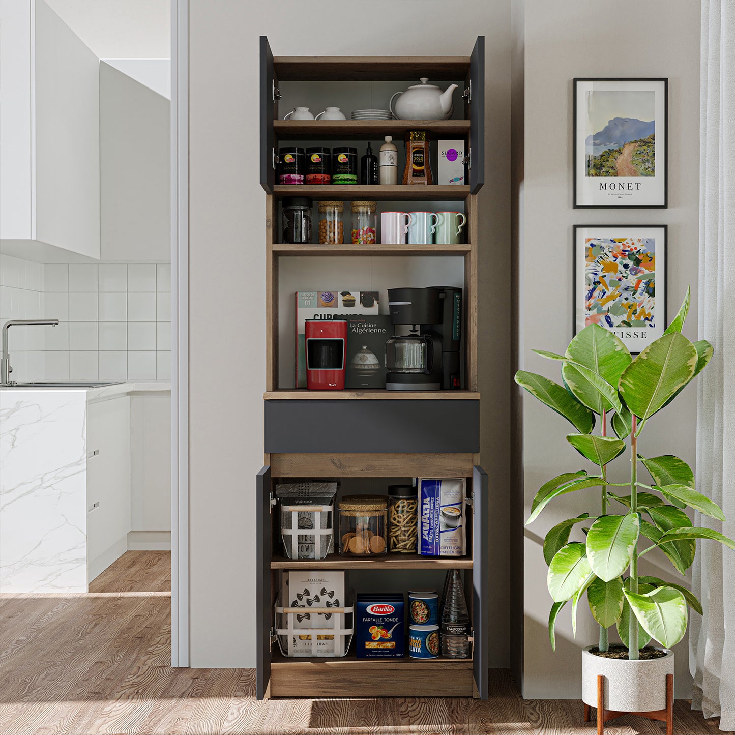 Roomart Küchenschrank NAPOLI, 180 cm, mit offener Nische und Schublade, in 4 Farben