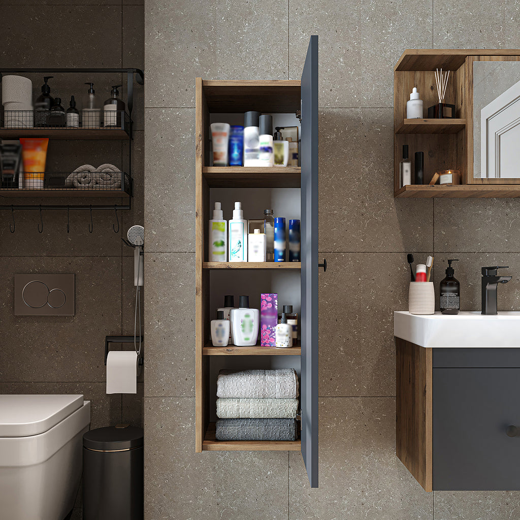 Roomart Bad-Seitenschrank ADA 110 cm – Moderner Bad-Hängeschrank mit Soft-Close – Viel Stauraum – Badezimmer Hochschrank – Weiß, Eiche, Anthrazit oder Schwarz