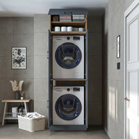 Roomart Waschmaschinenschrank „DORA“ für Waschmaschine & Trockner mit Regalböden, in 5 Farben • Weiß • Weiß Eiche • Anthrazit Eiche • Eiche • Schwarz-Eiche