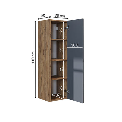 Roomart Seitenschrank „ADA“ – moderner 110 cm Bad-Hängeschrank mit Softclose – in Weiß, Eiche, Anthrazit oder Schwarz