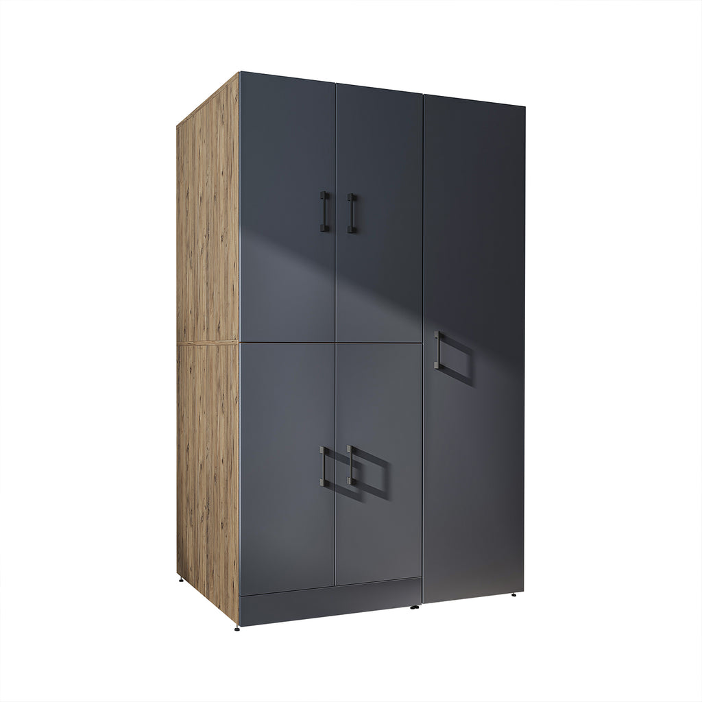 Roomart Waschmaschinenschrank „DORA 115 cm Breit“ für Waschmaschine & Trockner mit Regalböden, in 5 Farben • Weiß • Weiß Eiche • Anthrazit Eiche • Eiche • Schwarz Eiche