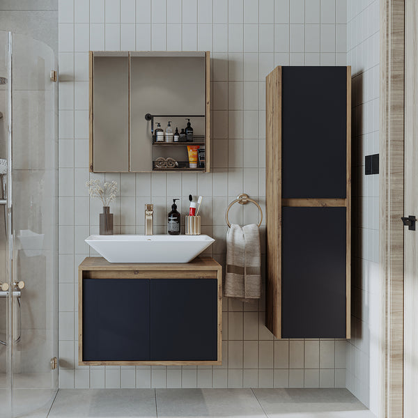 Roomart 4-teiliges Badmöbel-Set ATLANTIC 65 cm, Aufsatzbecken und Hochschrank, in 5 Farben