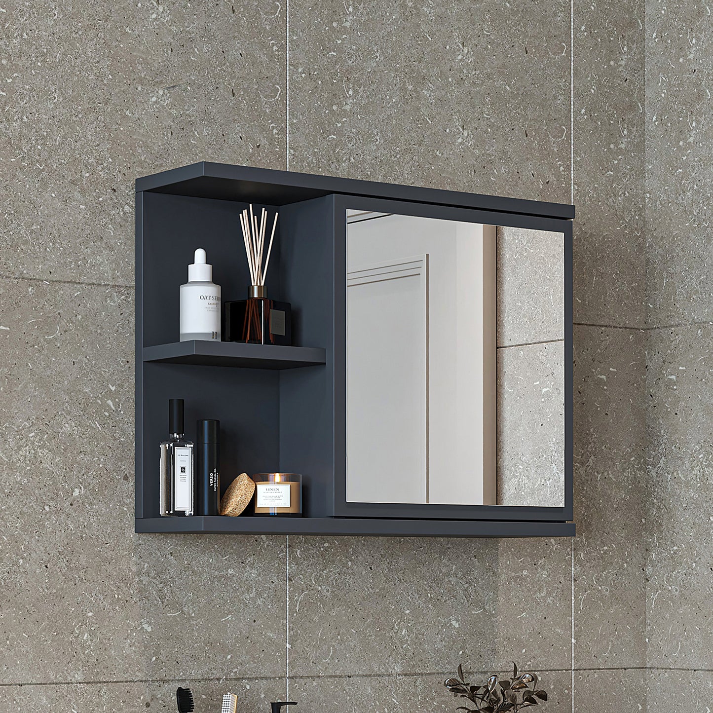 Roomart Badezimmerspiegelschrank "ADA“ – moderner, kompakter 60 cm Badschrank mit Spiegel – in Weiß, Eiche, Anthrazit oder Schwarz