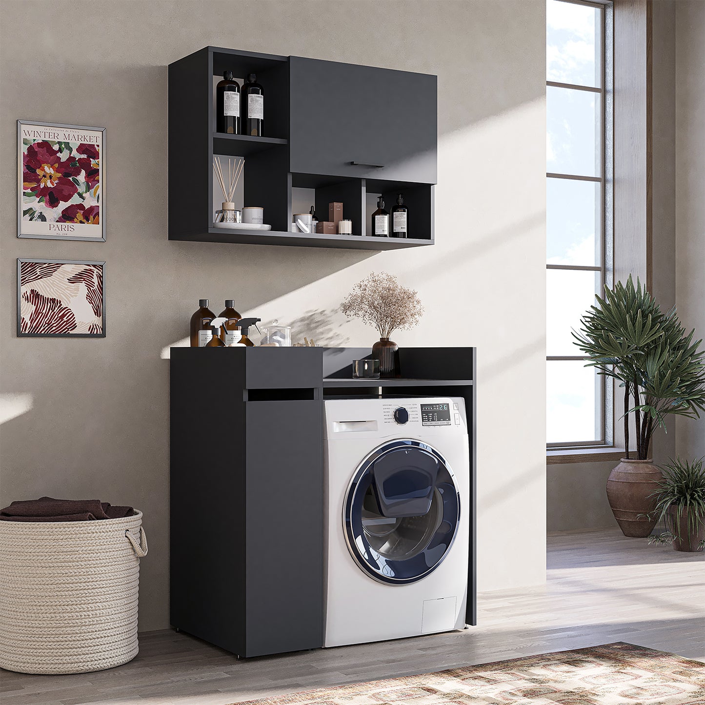 Roomart SERIE 2 Waschmaschinen-Set – Unterschrank & Rollwagen, optional mit Wandschrank | in 2 Farben