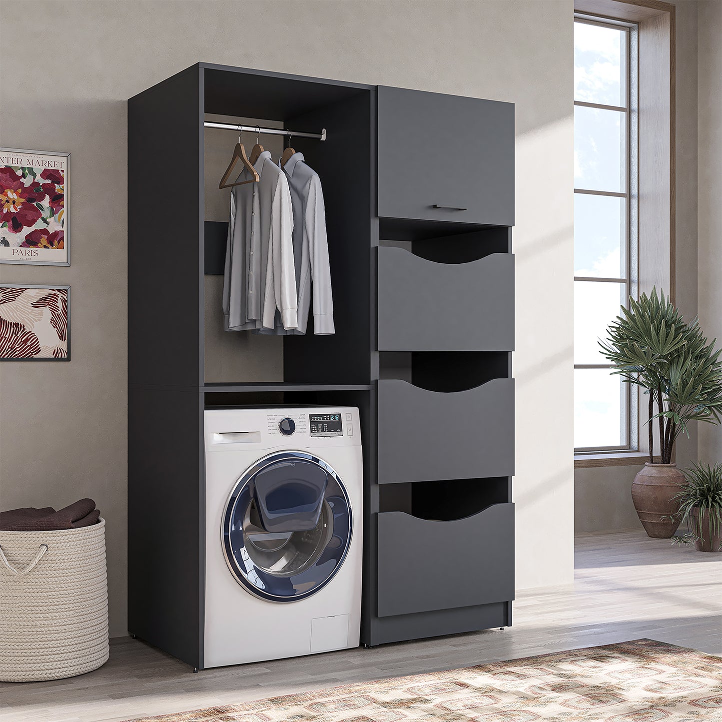 Roomart SERIE 2 Waschmaschinenschrank 126 cm – Kleiderstange & Stauraum | in 2 Farben