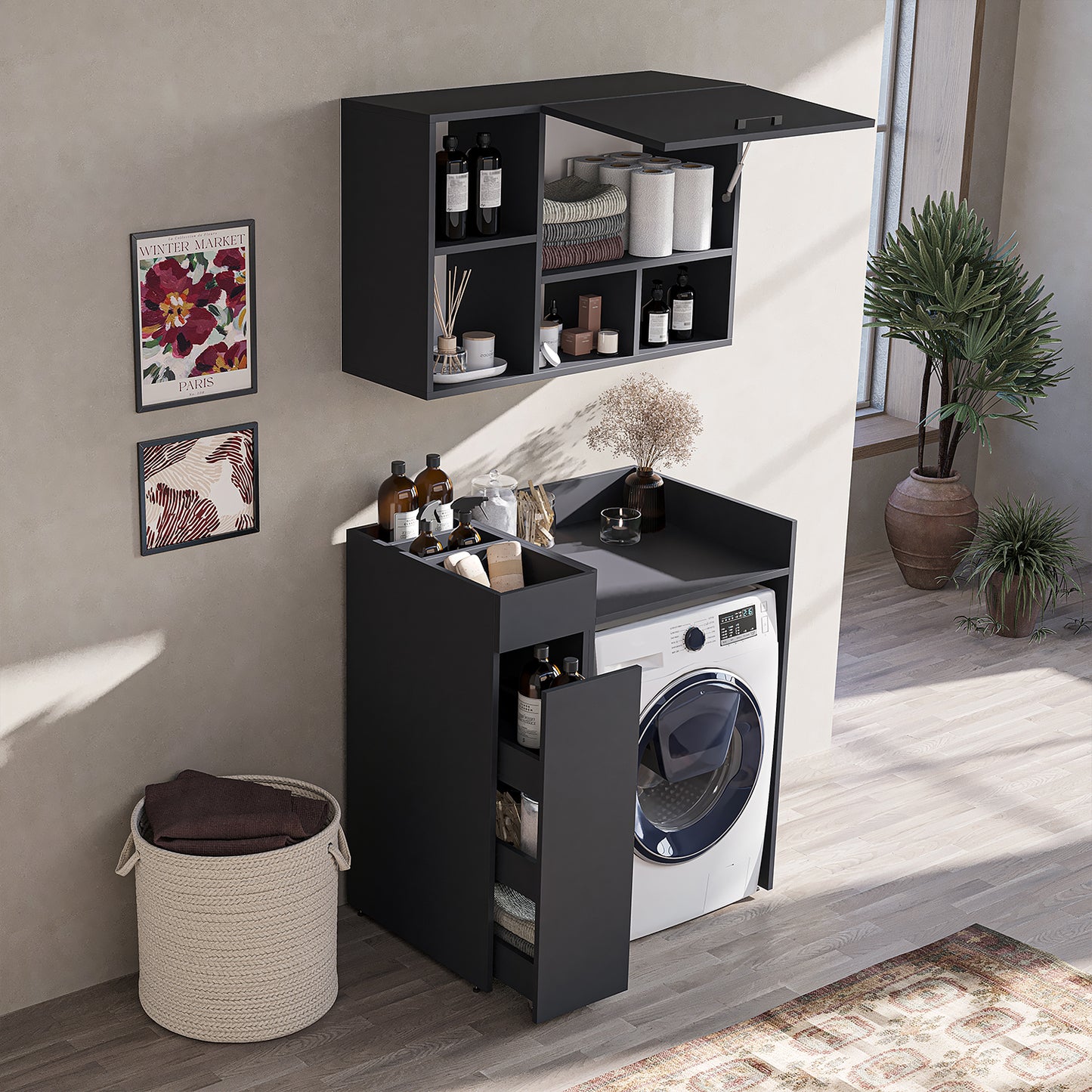 Roomart SERIE 2 Waschmaschinen-Set – Unterschrank & Rollwagen, optional mit Wandschrank | in 2 Farben