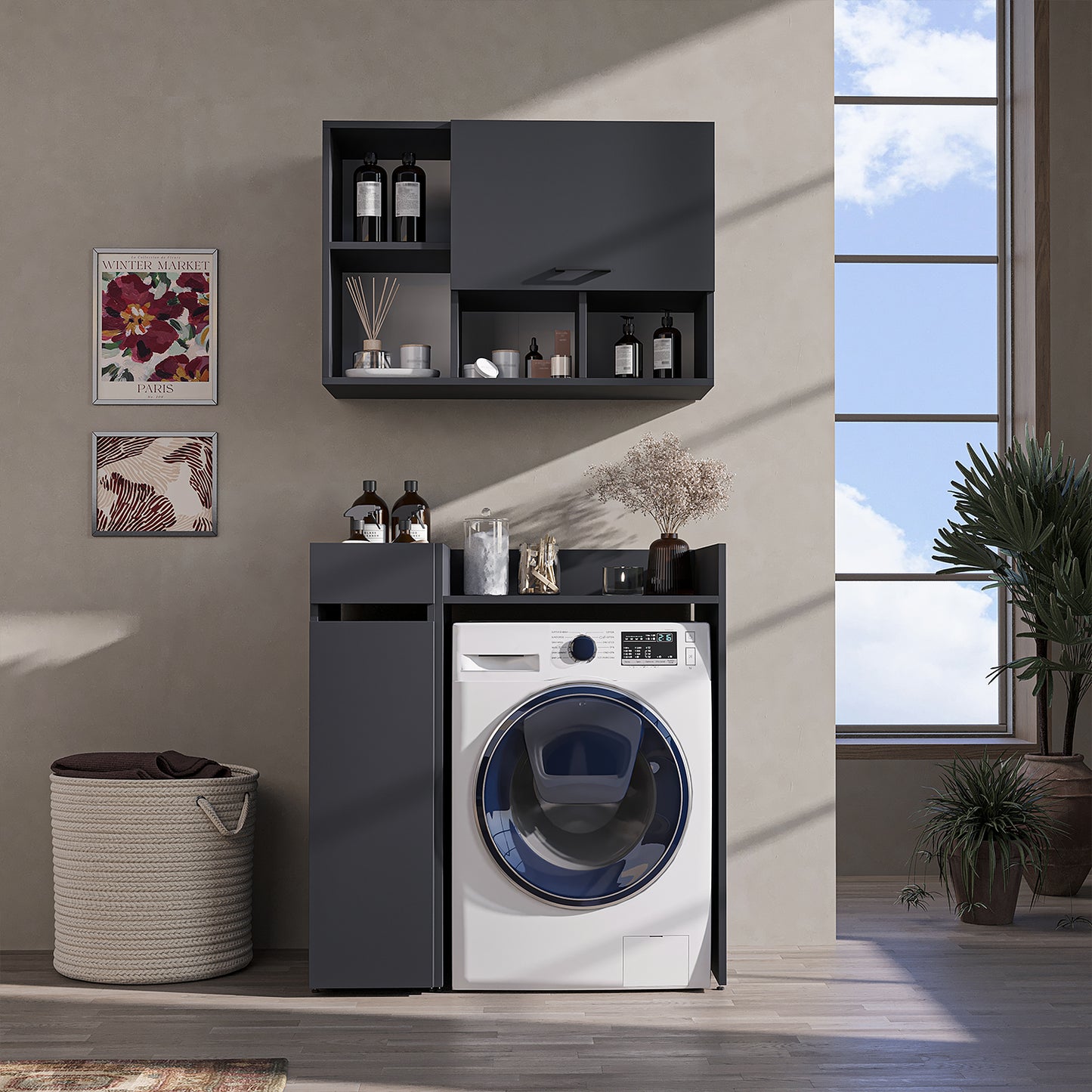 Roomart SERIE 2 Waschmaschinen-Set – Unterschrank & Rollwagen, optional mit Wandschrank | in 2 Farben