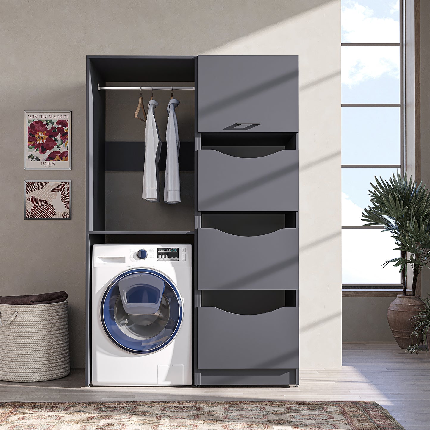 Roomart SERIE 2 Waschmaschinenschrank 126 cm – Kleiderstange & Stauraum | in 2 Farben