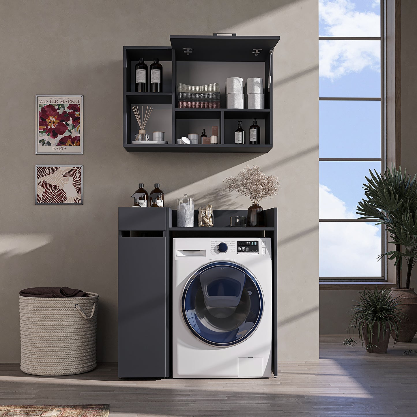 Roomart SERIE 2 Waschmaschinen-Set – Unterschrank & Rollwagen, optional mit Wandschrank | in 2 Farben