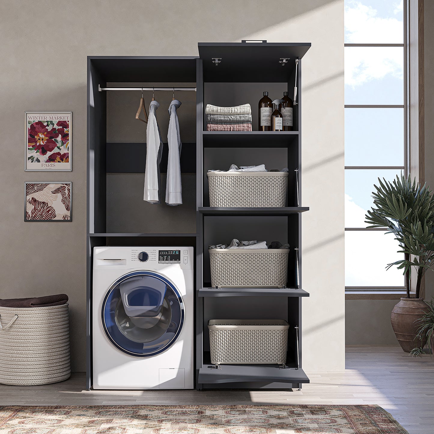 Roomart SERIE 2 Waschmaschinenschrank 126 cm – Kleiderstange & Stauraum | in 2 Farben